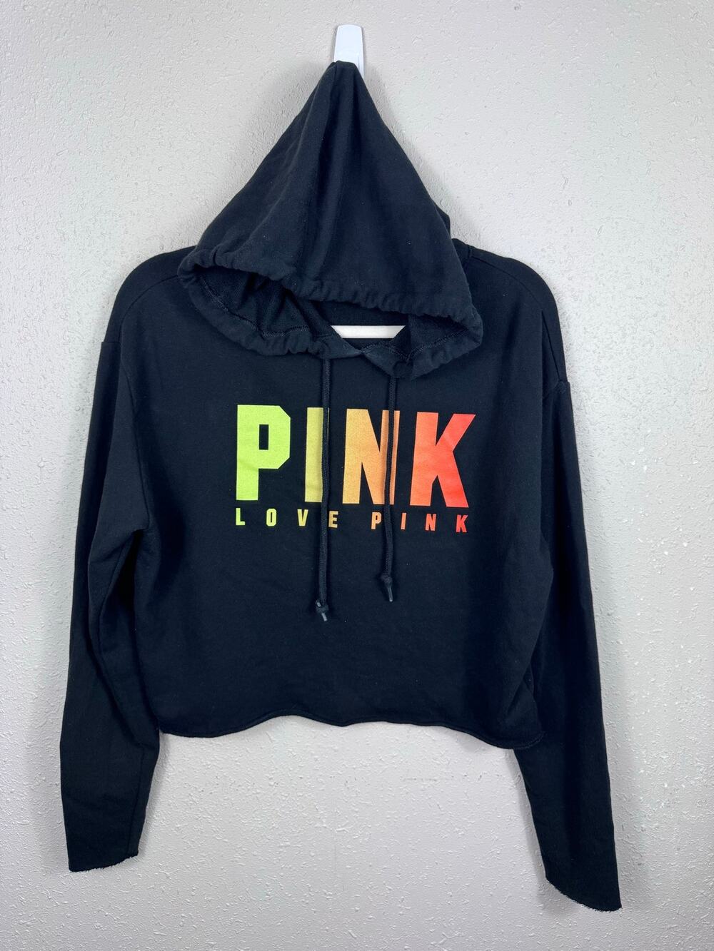 PINK Victoria's Secret Black with Multicolored Font Hoodie Size Small